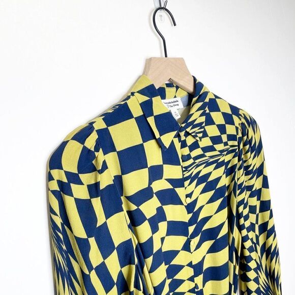The Drop Geometric Print Midi Shirt Dress Long Sleeve Size XS Yellow Blue - Picture 4 of 9